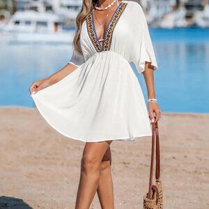 Cupshe Deep Waters White Cover-Up Mini Dress Size S | NWT | Beach Vacation Style